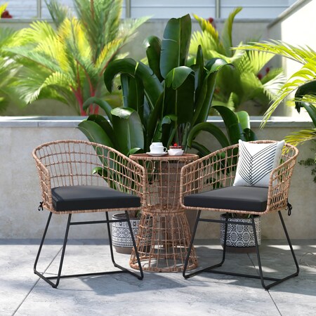 Flash Furniture 3PC Natural Rattan Rope Bistro Set with Side Table TW-VN01516-NAT-GG